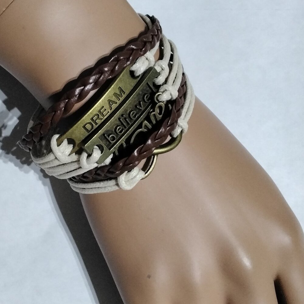 Bohemian Dream Love Believe Infinity breaded leather Bronze Bracelet Multi-Layer